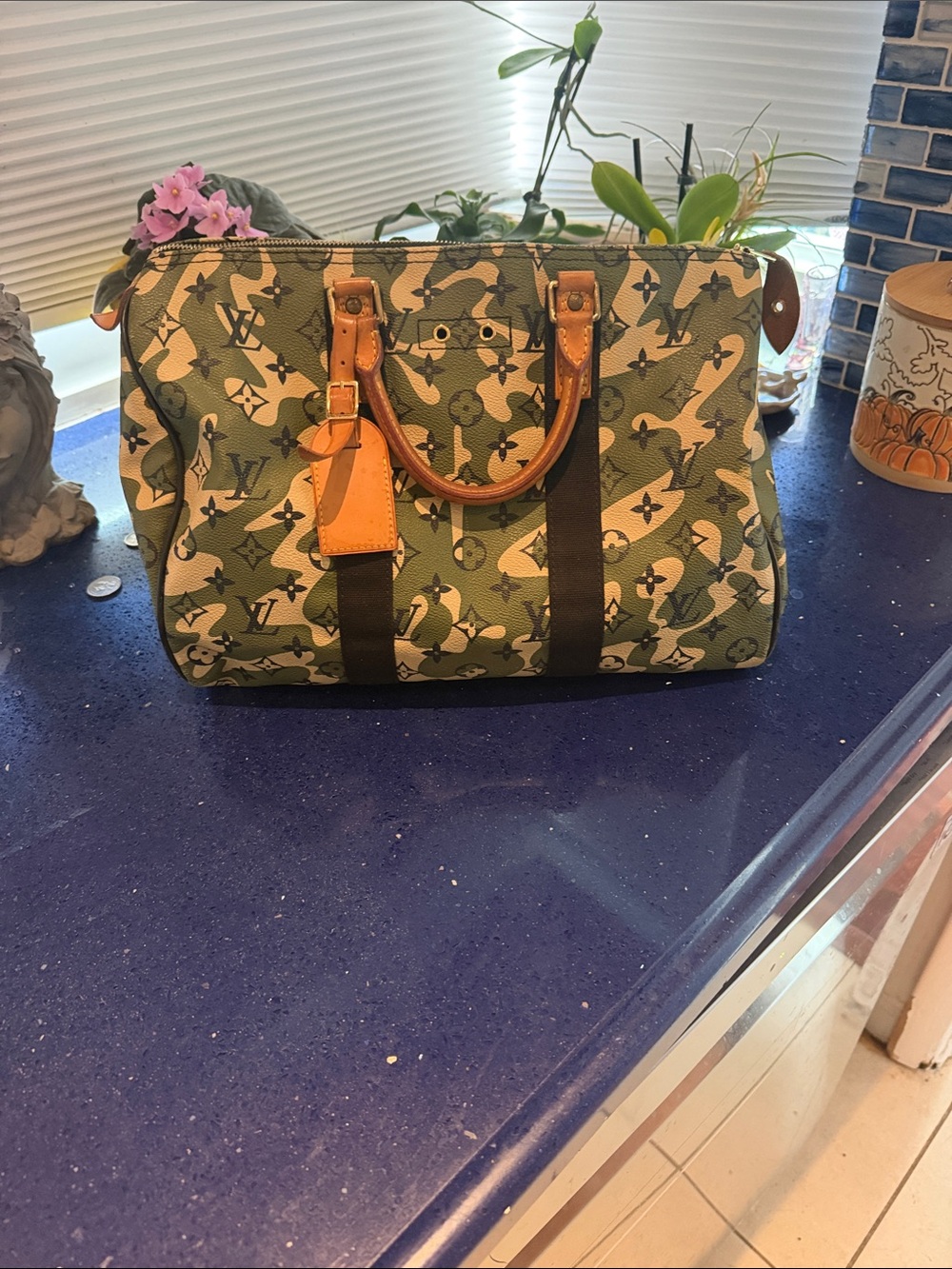 Louis Vuitton Camo Monogram Speedy Satchel - Green & Tan
